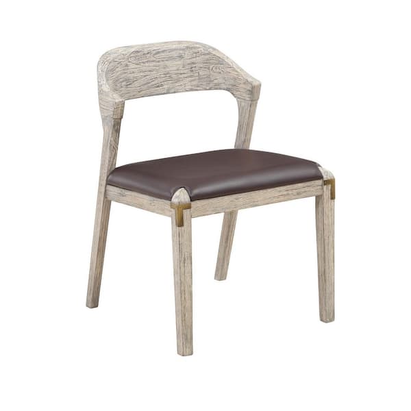 Boraam Brown/Light Barnwood Wire-Brush Montana Faux Leather and Acacia Wood Dining Chair