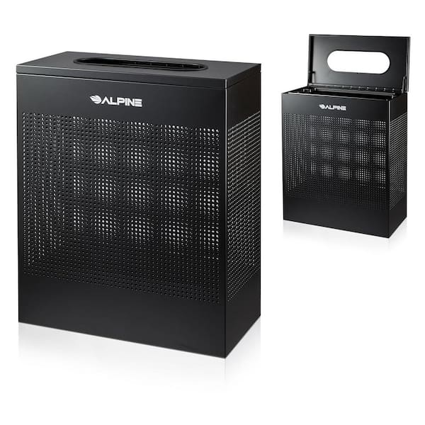 23 Gal. Black Perforated Stainless Steel Open Top Commercial Slim Trash Can with Lid (2-Pack)