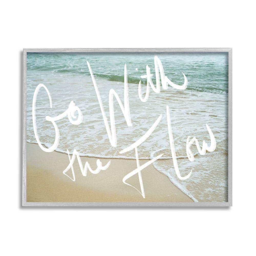 Go With the Flow Phrase Incoming Beach Tide By Daphne Polselli Framed Print Nature Texturized Art 16 in. x 20 in -  Stupell Industries, ai-577_gff16x20