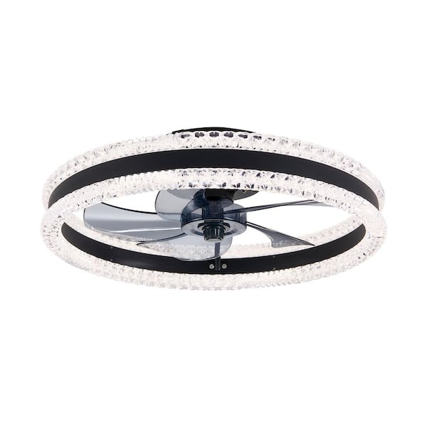 20 in. W Indoor Black Ceiling Fan with Light and Remote Control and Light-LED Crystal Flush Mount Fan Lamp