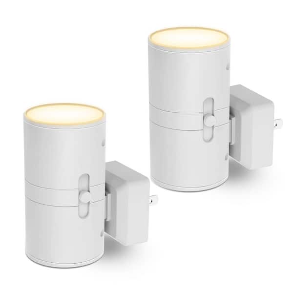 2in. Mini White Cylinder LED Wall Sconce, Plug-In Dimmable Night Light with Dusk-to-Dawn Sensor for Bedroom Hallway