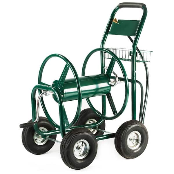 XtremepowerUS 300 ft. Outdoor Yard Portable Water Hose Reel Cart with Steel Basket