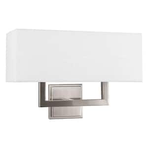 Haven 60-Watt 2-Light Brushed Nickel Contemporary Wall Sconce with White Shade, No Bulb Included