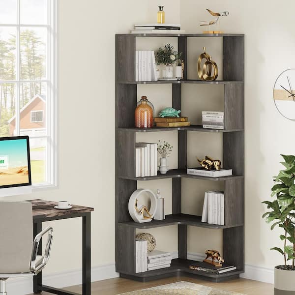 6-Tier Corner Shelf, Narrow Etagere Bookshelf Storage RackWhite