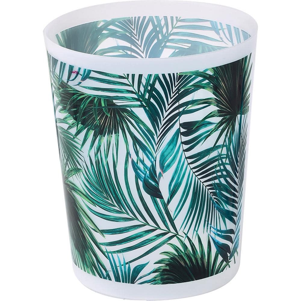Tropical Palm Leaves Blue Plastic Bathroom Waste Basket