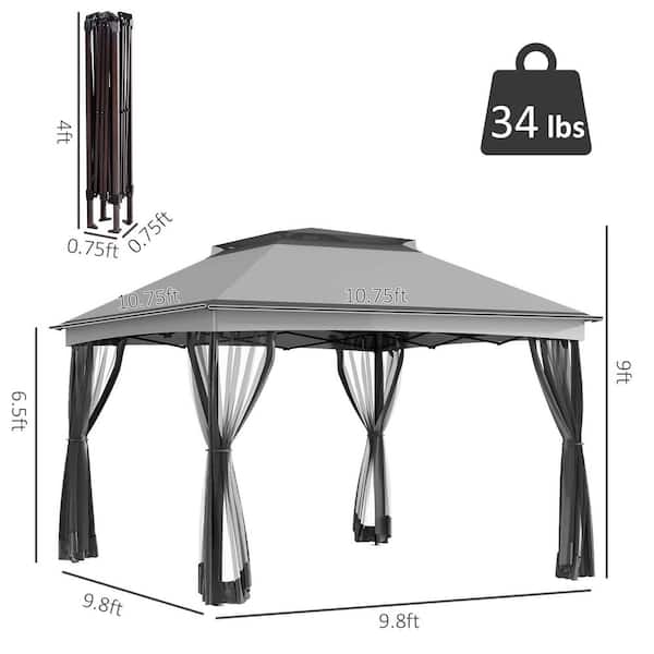chakopyさん 11 ft. x 11 ft. Light Gray Foldable Gazebo, Outdoor Patio Pop Up