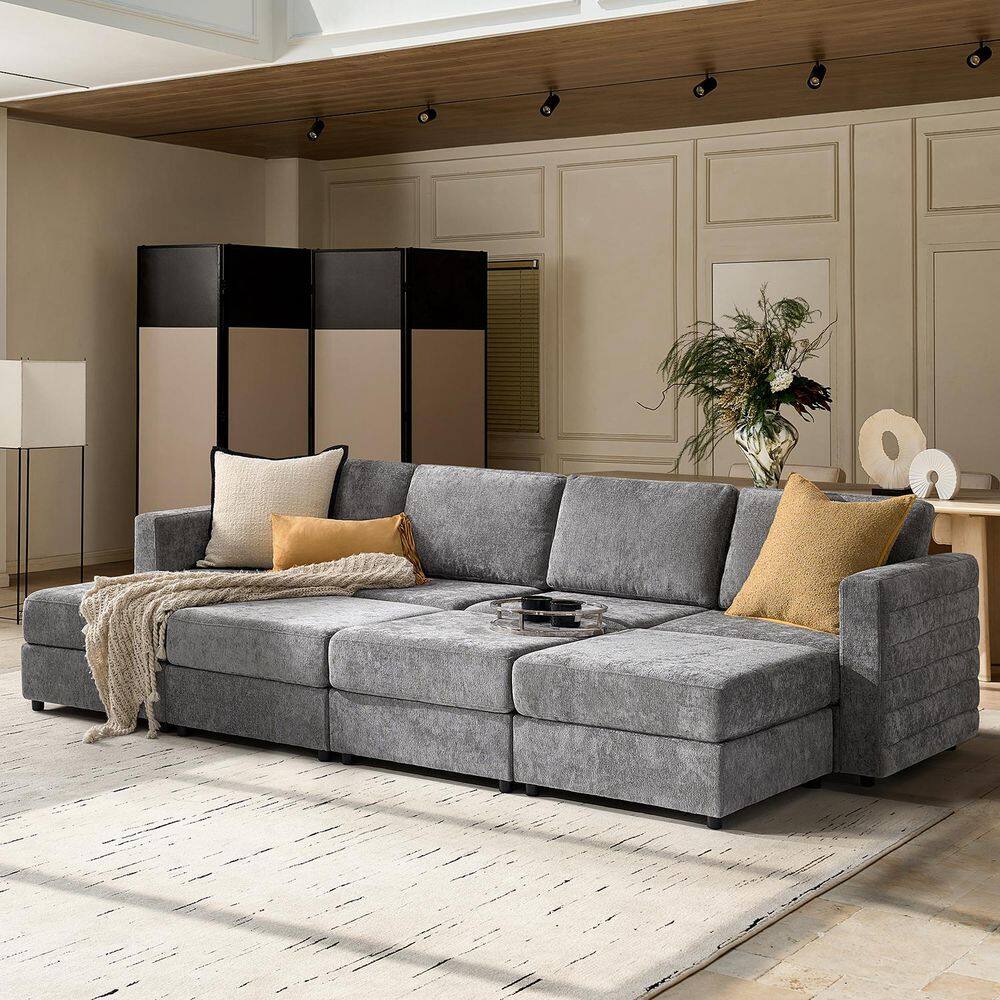 Julian 124.5 in. 5-piece Polyester Sectional Sofa in. Grey