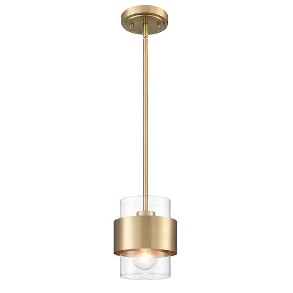 CLAXY 60-Watt 1-Light Gold Finished Shaded Pendant-Light with Clear Glass Shade and No Bulbs Included