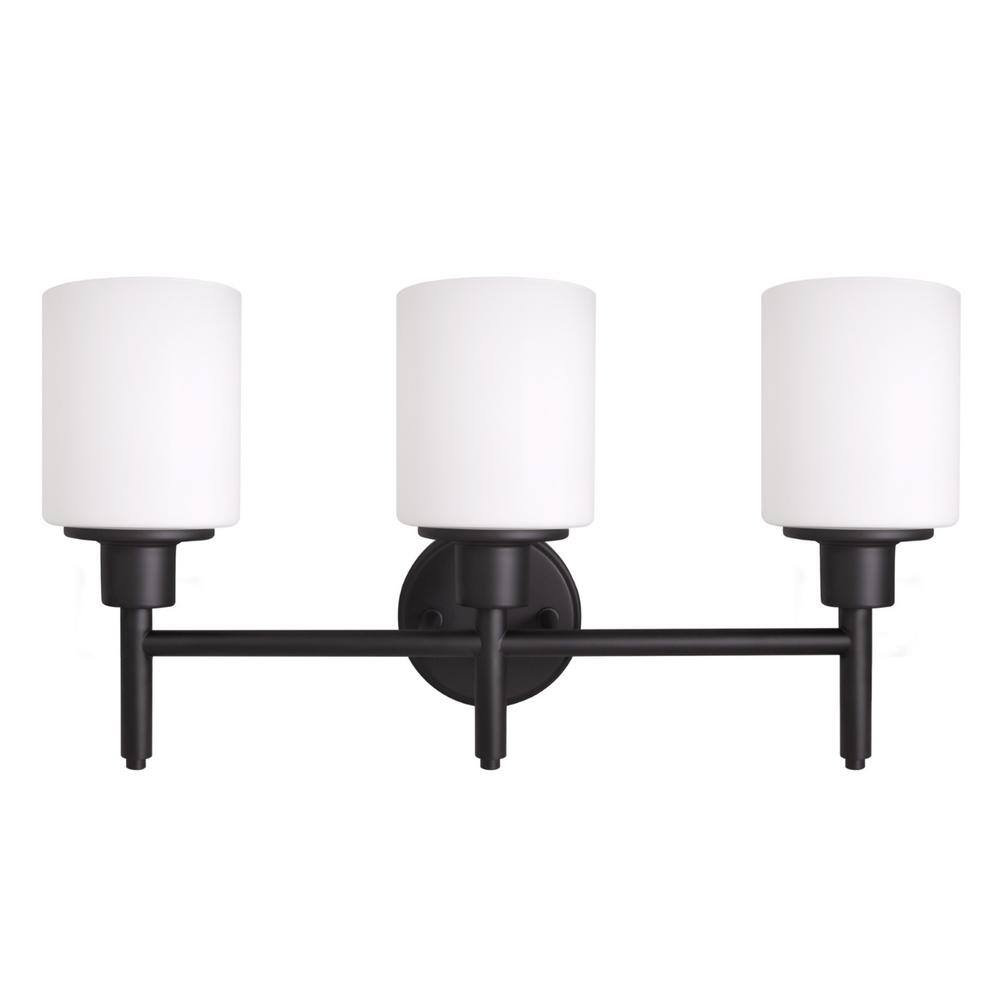 Aubrey Matte Black 3-Light Vanity Fixture with Frosted Glass