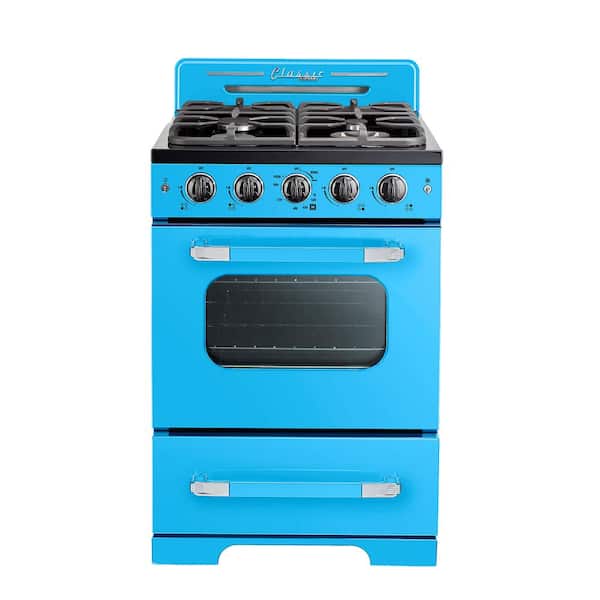 Unique Appliances Classic Retro 24 in. 2.9 cu. ft. Retro Gas Range with Convection Oven in Robin Egg Blue