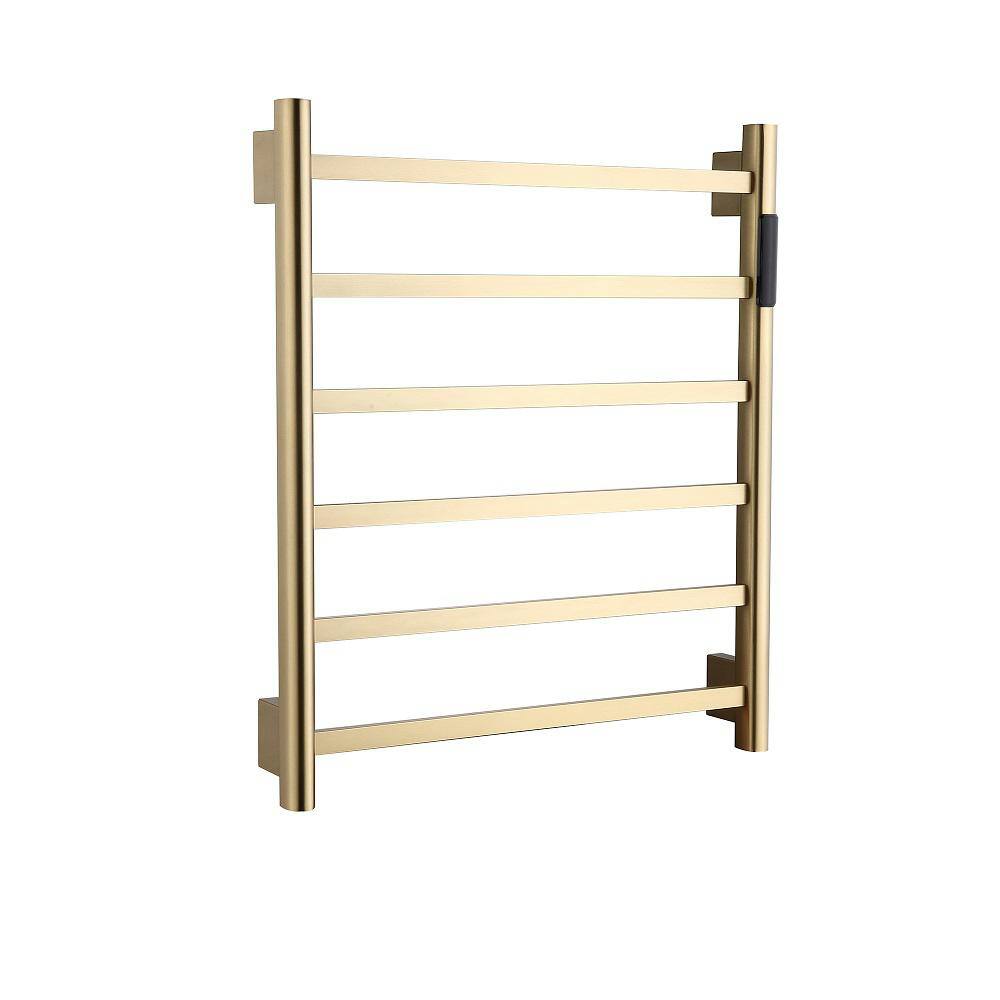 6-Bar Towel Holders Screw-In Electric Plug-In Towel Warmer in Brushed Gold