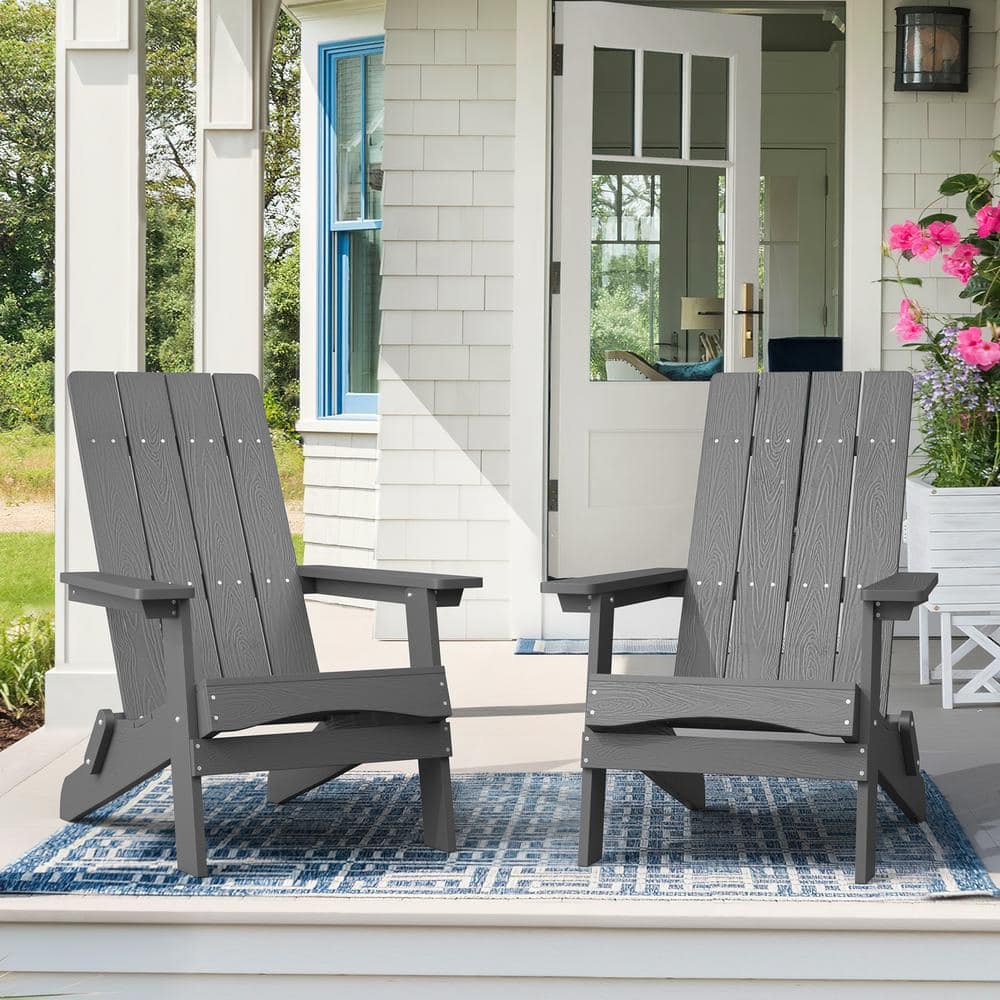 LUE BONA Dark Gray Plastic Modern Folding Adirondack Outdoor Chair   Plastic Adirondack Chairs 2flo Dgr0074 64 1000 