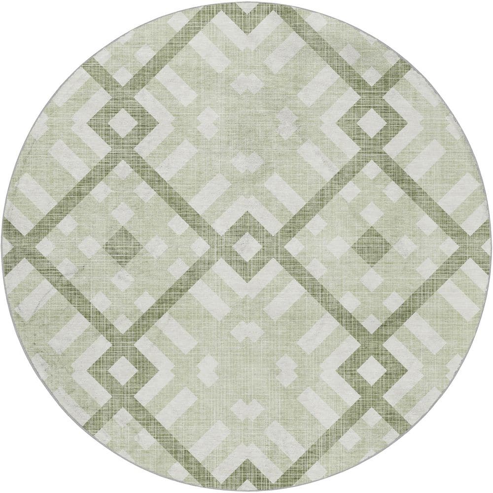 Dream Shag Premium Machine Washable Abstract ADS616 Aloe 8 ft. x 8 ft. Round Rug price history on PriceWatchPro