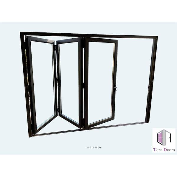 96 in. x 96 in. Black Aluminum Right Swing/Outswing Folding Patio Door