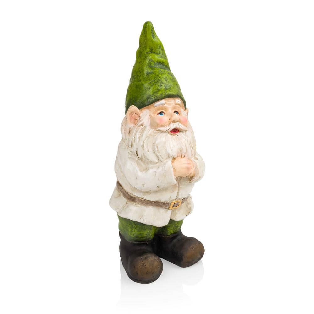 Beige and Green Polyresin Garden Gnome Statue