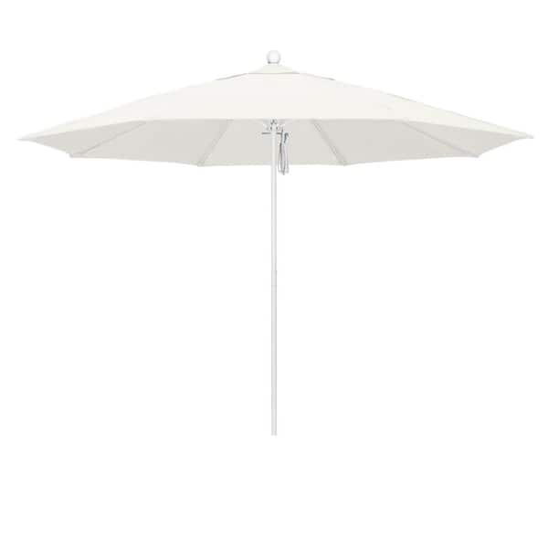 11 ft. Matted White Aluminum Market Patio Umbrella with Fiberglass Ribs Pulley Lift in Natural Sunbrella