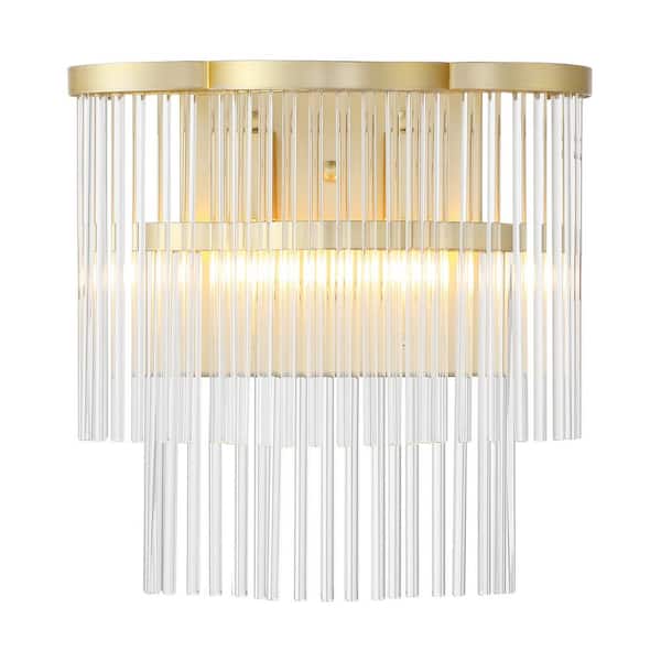 Minka Lavery Azura 2-Light Heirloom Brass Wall Sconce with Crystal Glass Rods Shade