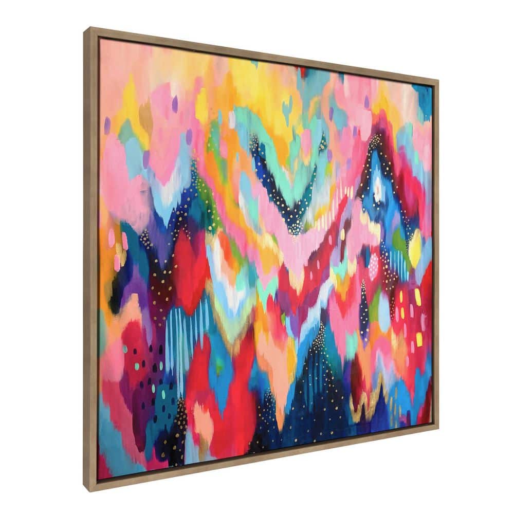 Colorful Abstract Brushstroke Canvas with Gold Frame, 30 x 30 Inches