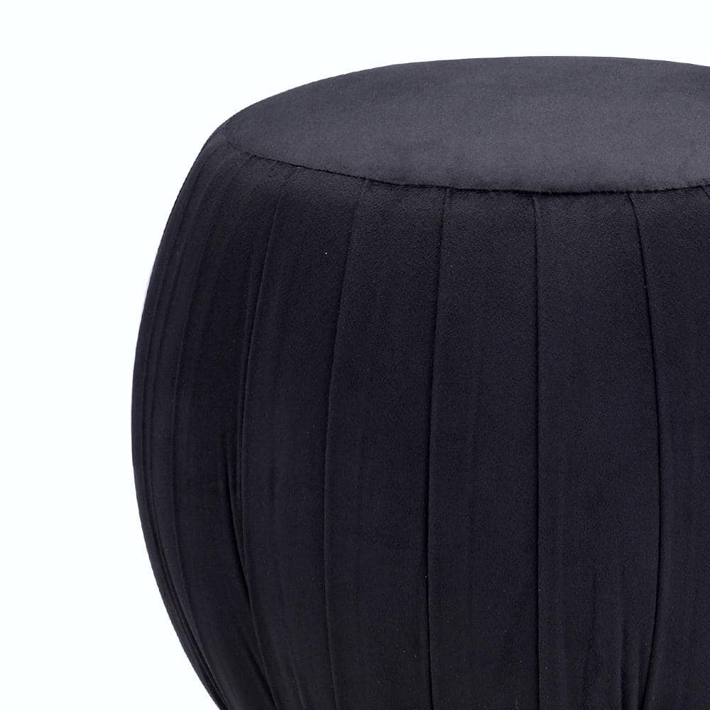 Meelano Luxe Round Black Velvet Ottoman with Gold Cylinder Base
