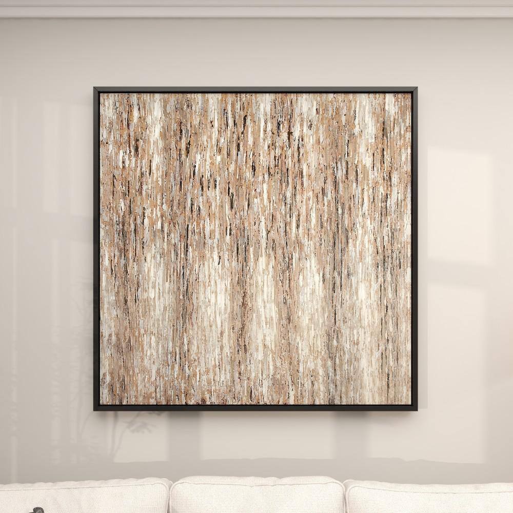 47" x 47" White and Beige Abstract Canvas Art with Black Frame