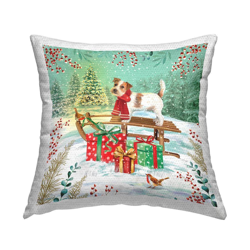 Festive Puppy Gift Sleigh Multi-Color Square Outdoor Throw Pillow price history on PriceWatchPro