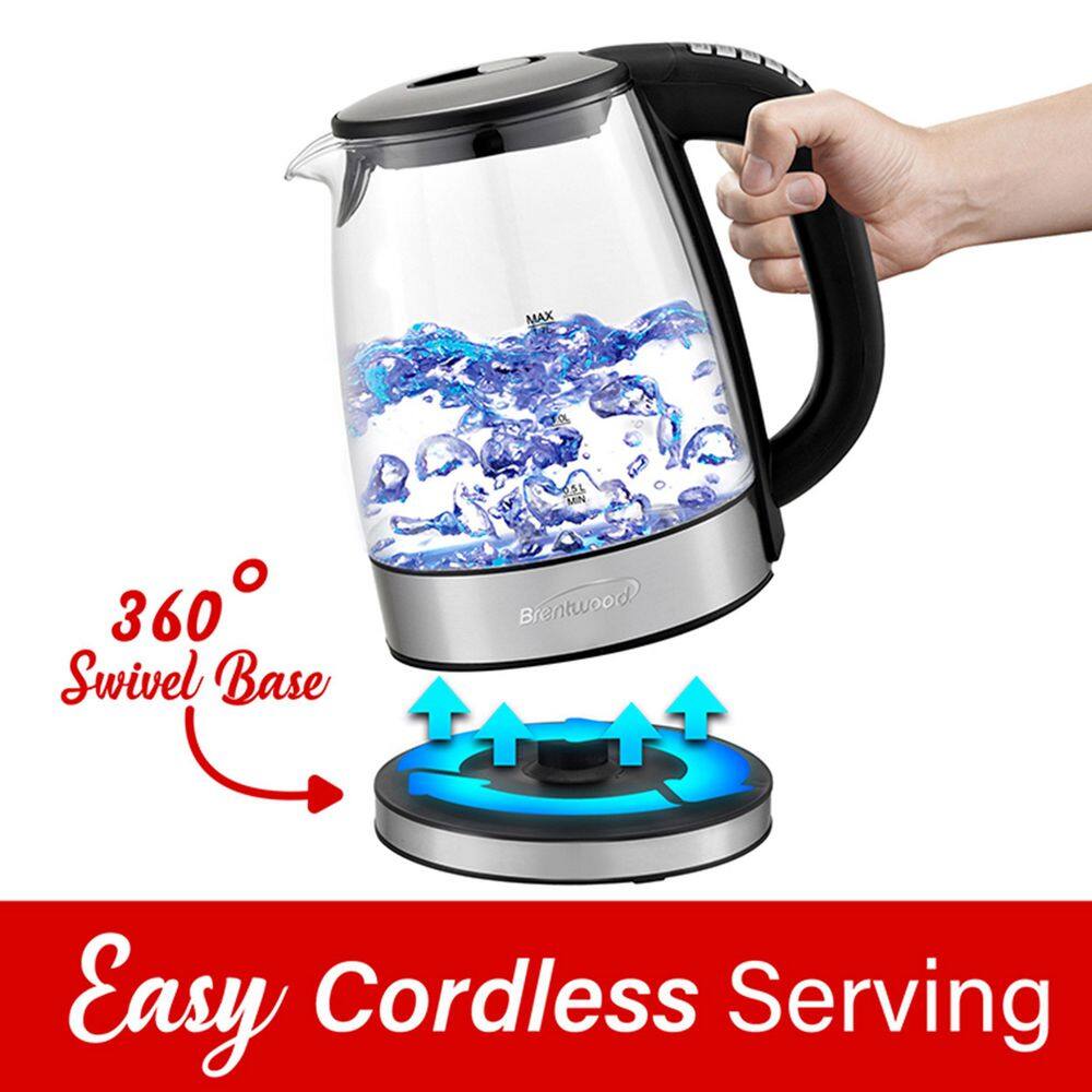 Brentwood 1.79-Qt Black Glass Electric Kettle with LED Light