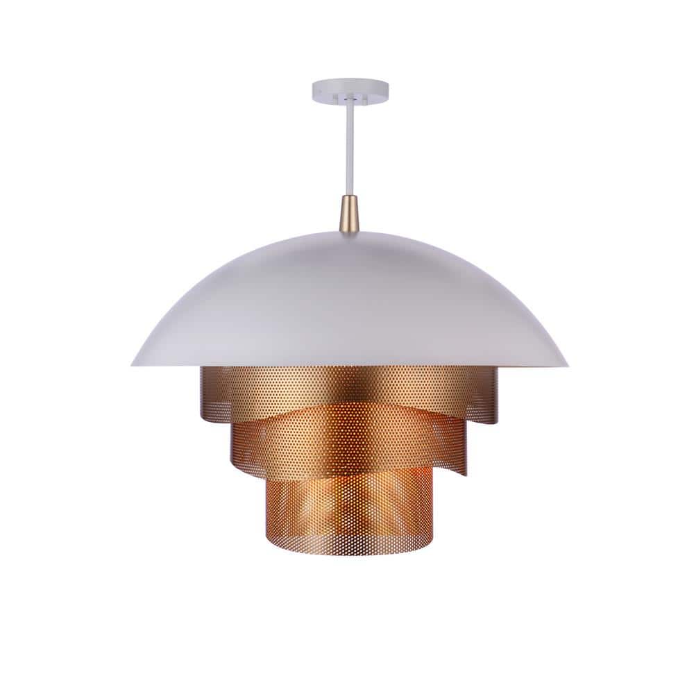 Matte White and Gold LED Dome Pendant Light