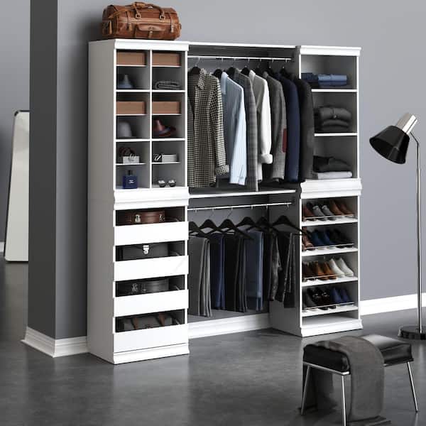 Modular Storage 68.76 in. to 78.78 in. W White Reach-In Tower Wall Mount 19-Shelf Wood Closet System