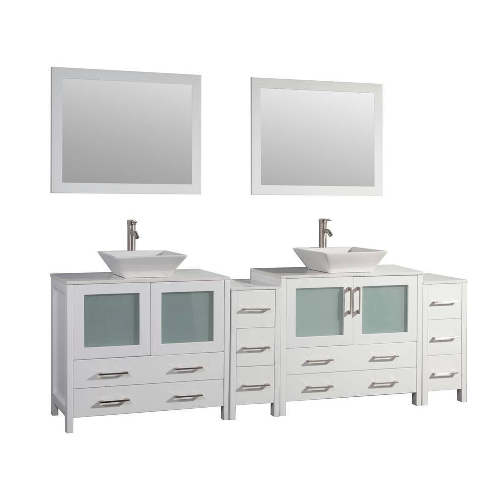 Vanity Art Ravenna 96 in. W Bathroom Vanity in White with Double Basin