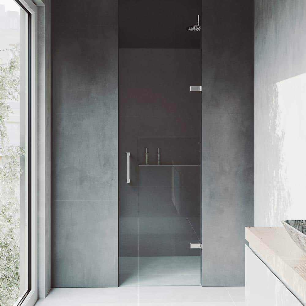 Soho 24-25" Chrome Frameless Hinged Shower Door with Clear Glass