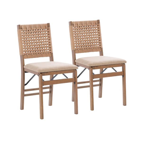 Linon Home Decor Birdie Natural Brown Polyester Seat Dining Folding Chair Set of 2