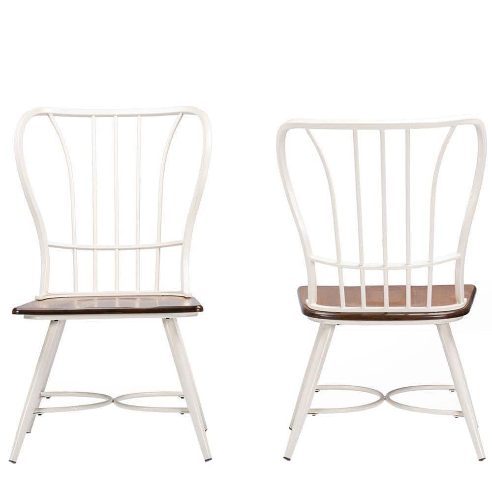 Set of 2 White Metal and Cane Windsor Dining Chairs