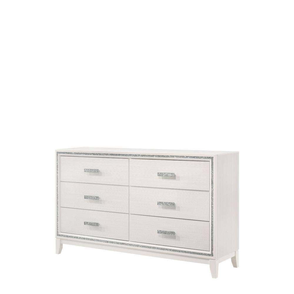 HomeRoots Amelia White Finish 6 Drawers 63 in. Dresser 2000490485 The