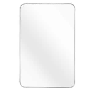 24 in. W x 32 in. H Rectangle Metal Frame Wall Bathroom Vanity Mirror in Silver