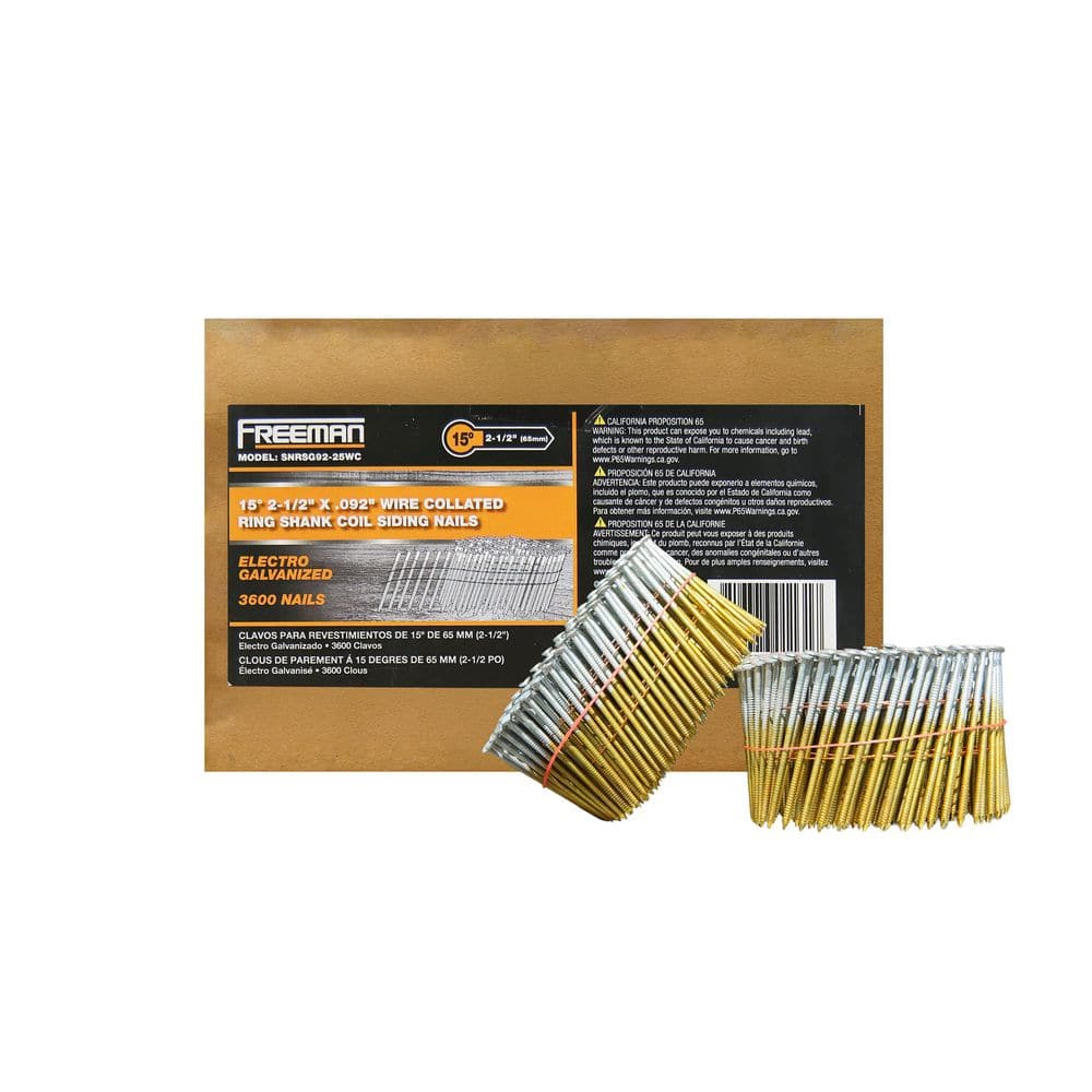 15° 2-1/2 in. Wire Collated Electrogalvanized Ring Shank Coil Siding Nails - 3,600 Count - For Siding and Roofing price history on PriceWatchPro