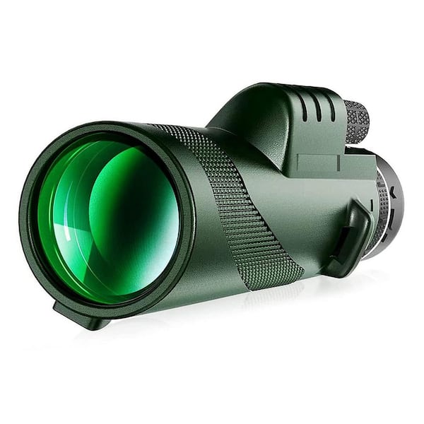 40x Magnification Outdoor Monocular Telescope, Waterproof Single Eye Telescope in Green with Tripod, Adjustable Mirror