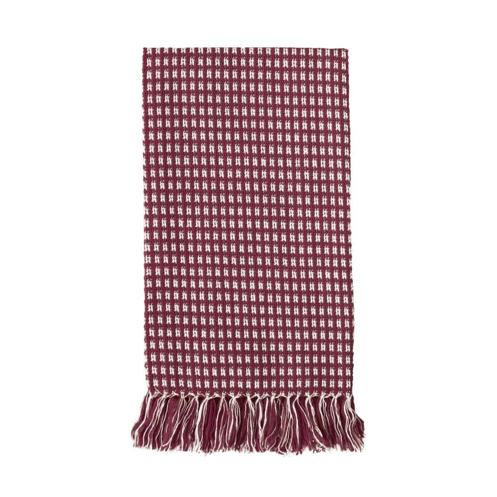 Wine and White Cotton Checked Napkins with Fringed Edges - Set of 4