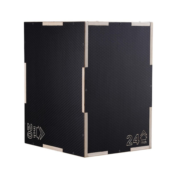 3 in 1 Plyometric Jump Box, 24/20/16 in. Anti-Slip Wooden Plyo Box, Platform & Jumping Agility Box, for Training, Black