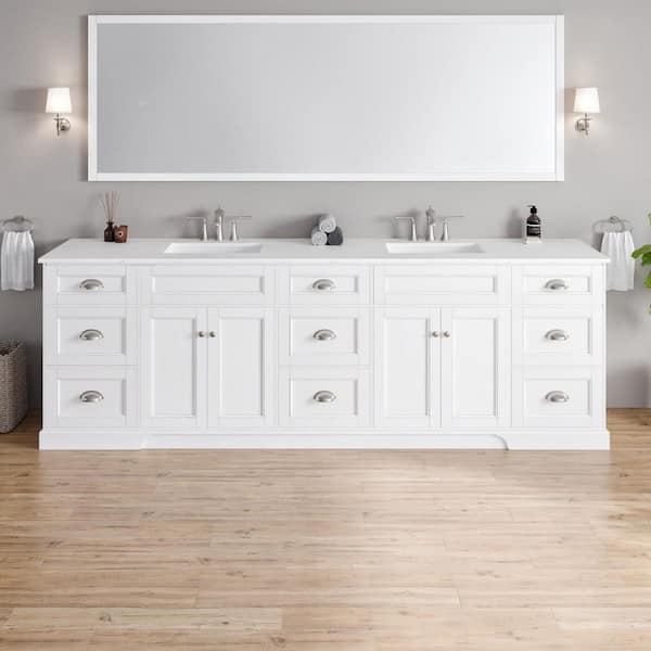 Epic 100 in. Double Sink White Bath Vanity with White Carrara Quartz Top (Assembled)