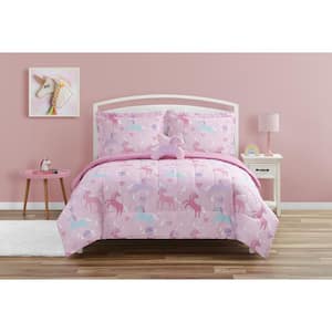 Unicorn Planet Light Pink 4-Pieces- Brushed Microfiber Comforter Set-Full