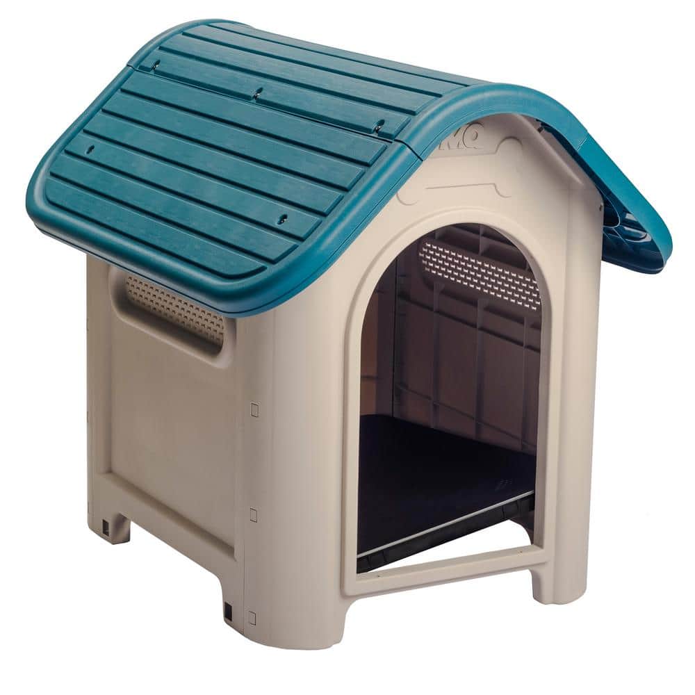 Turquoise and Beige Polypropylene Dog House with Bowl for Small/Medium Breeds