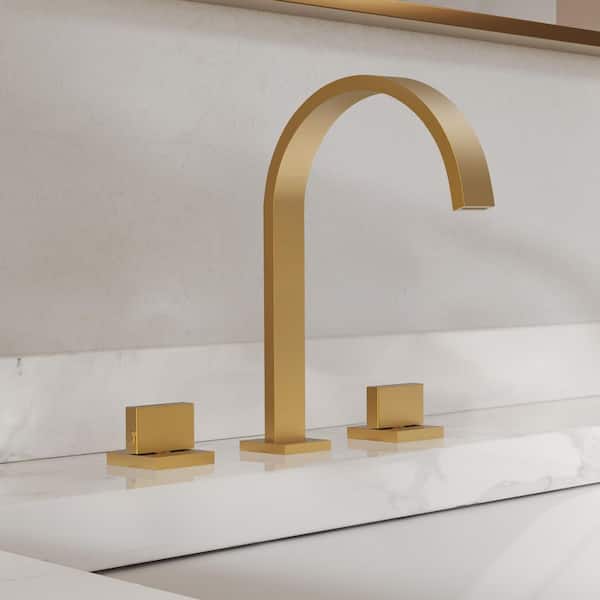 SerenityStream High Arc 8 in. Widespread Double Handle Bathroom Faucet in Brushed Gold Drain Included