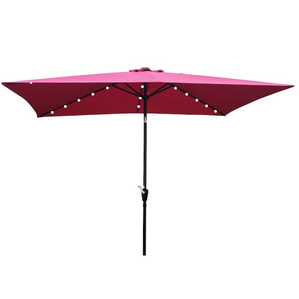 Boosicavelly 10 ft. x 6.5 ft. Outdoor Patio Burgundy Solar LED Lighted Market Umbrellas with Crank and Push Button Tilt