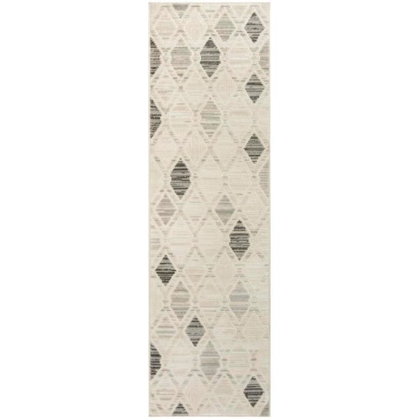 Serenity Home Beige Grey 2 ft. x 8 ft. Geometric Contemporary Runner Area Rug
