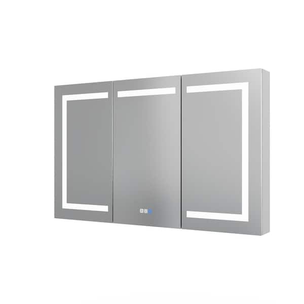 Unbranded 48 in. W x 30 in. H Rectangular Sliver Aluminum Medicine Cabinet with Mirror
