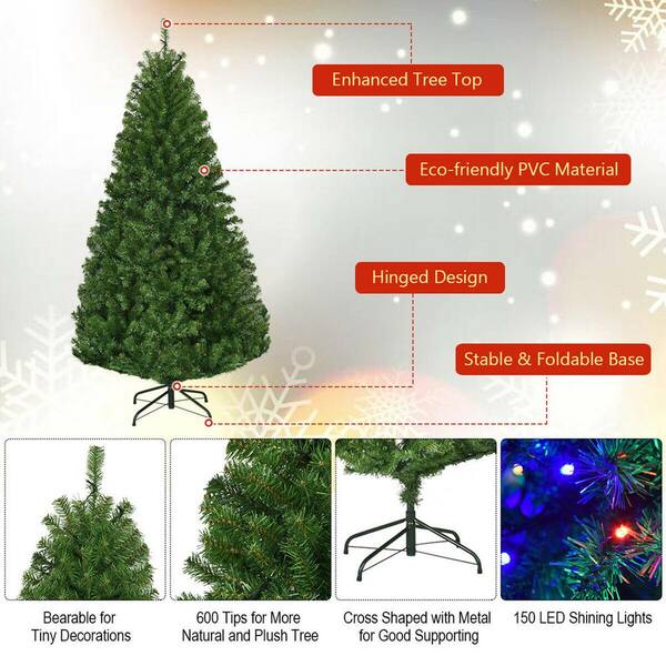 Gymax 5 ft. Pre-Lit Artificial Christmas Tree Hinged Tree with Metal Stand  LED Lights GYM05950 - The Home Depot