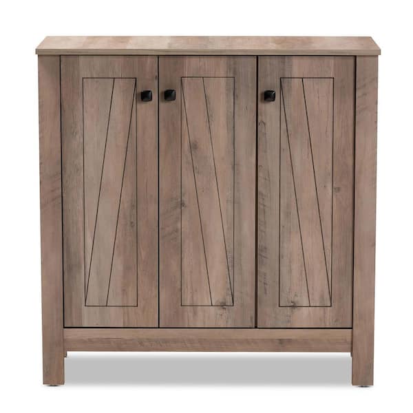 Baxton Studio 36.2 in. H x 35.4 in. W Brown MDF Shoe Storage Cabinet