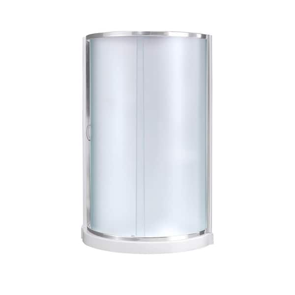 Breeze 32 in. L x 32 in. W x 77.36 in. H Corner Shower Kit with Frosted Framed Sliding Door in Chrome