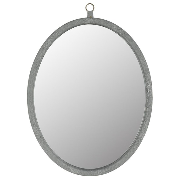 Unbranded 29.92 in. H x 23.62 in. W Modern Oval PU Covered MDF Framed Decorative Mirror in Gray