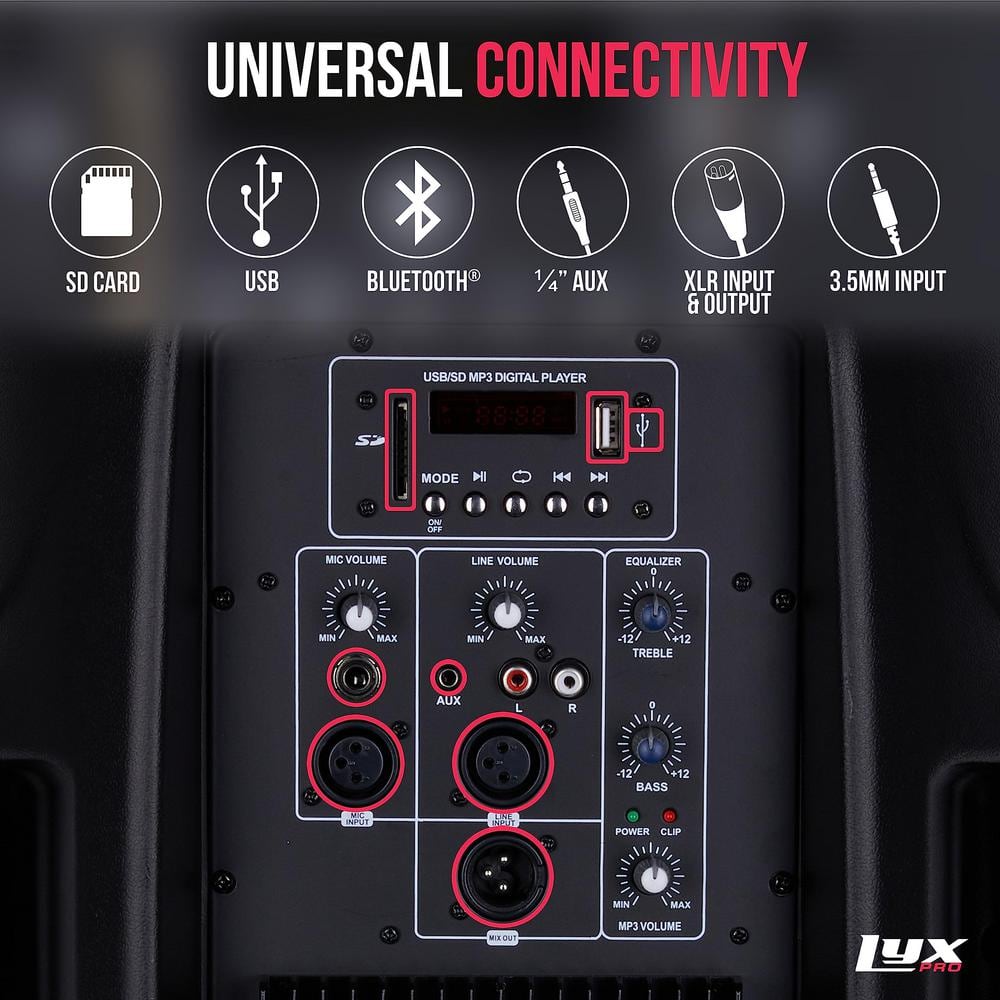 15" Black Portable PA Speaker with Bluetooth and MP3 Input